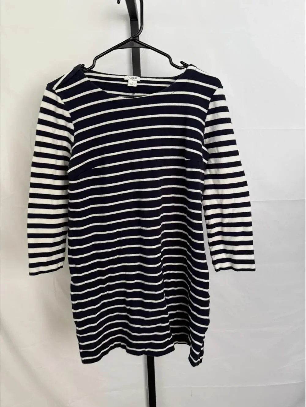 J.Crew Women's Navy and White Striped Long Sleeve Top Size Small